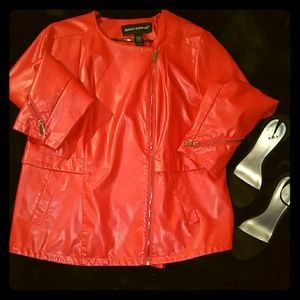 Ashley Stewart red faux leather Moto jacket Sz16